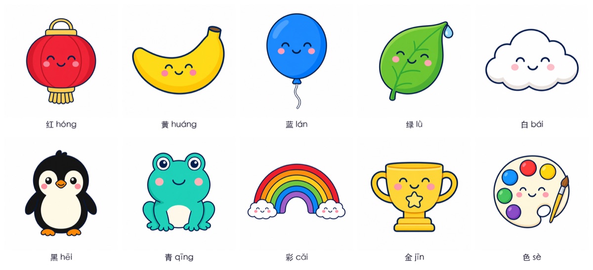 云上识字乐园字精灵插画：颜色字一组